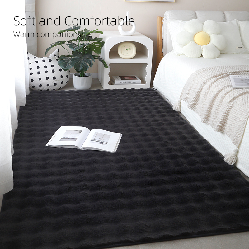 高级感仿兔毛卧室地毯冬天防摔床边地垫厚款加厚绒衣帽间耐脏脚垫