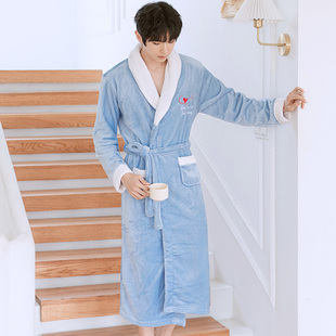 加厚睡袍男珊瑚绒浴袍春秋冬季法兰绒睡衣加绒浴衣2021年新款晨袍