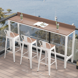 简约户外吧台桌椅组合露台风景区奶茶咖啡店高脚桌阳台靠窗长条窄