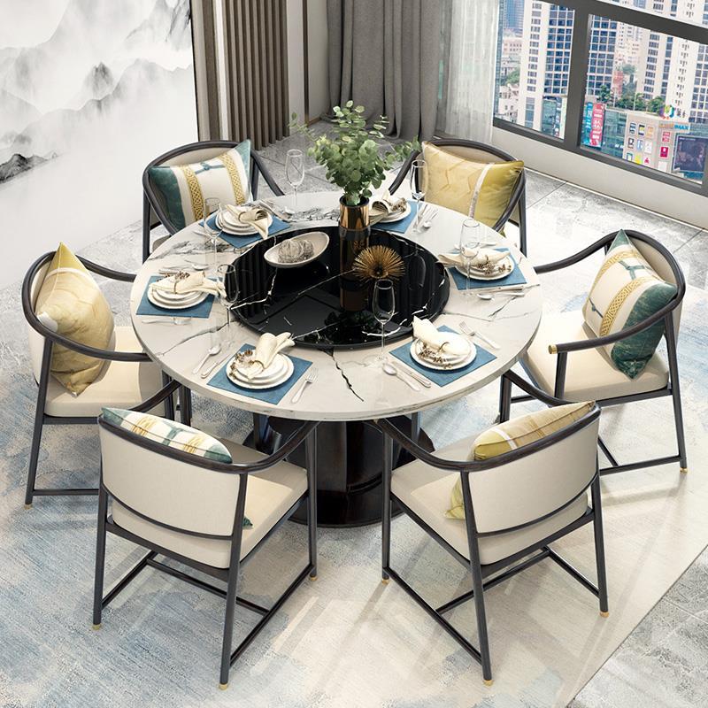 新中式餐桌圆桌大理石台面圆形餐桌椅组合全实木轻奢现代简约家具