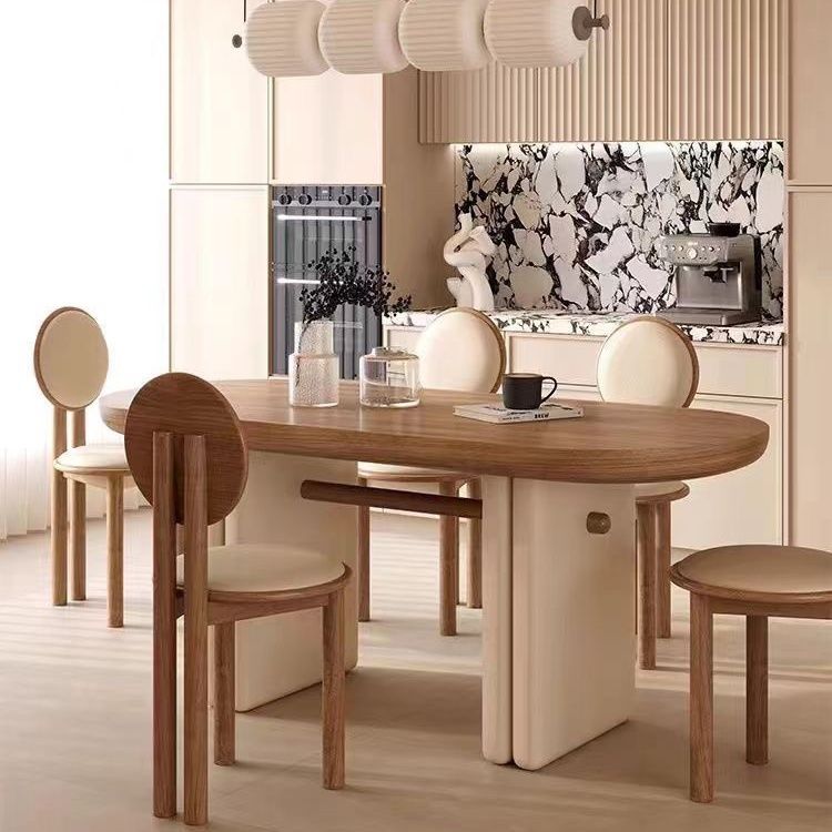 法式复古实木椭圆形餐桌椅餐桌组合中古奶油客厅家用小户型