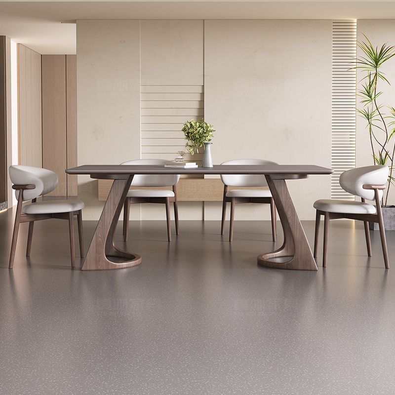 高端别墅岩板餐桌组合意式极简小户型北欧白蜡木实木长方形饭桌子