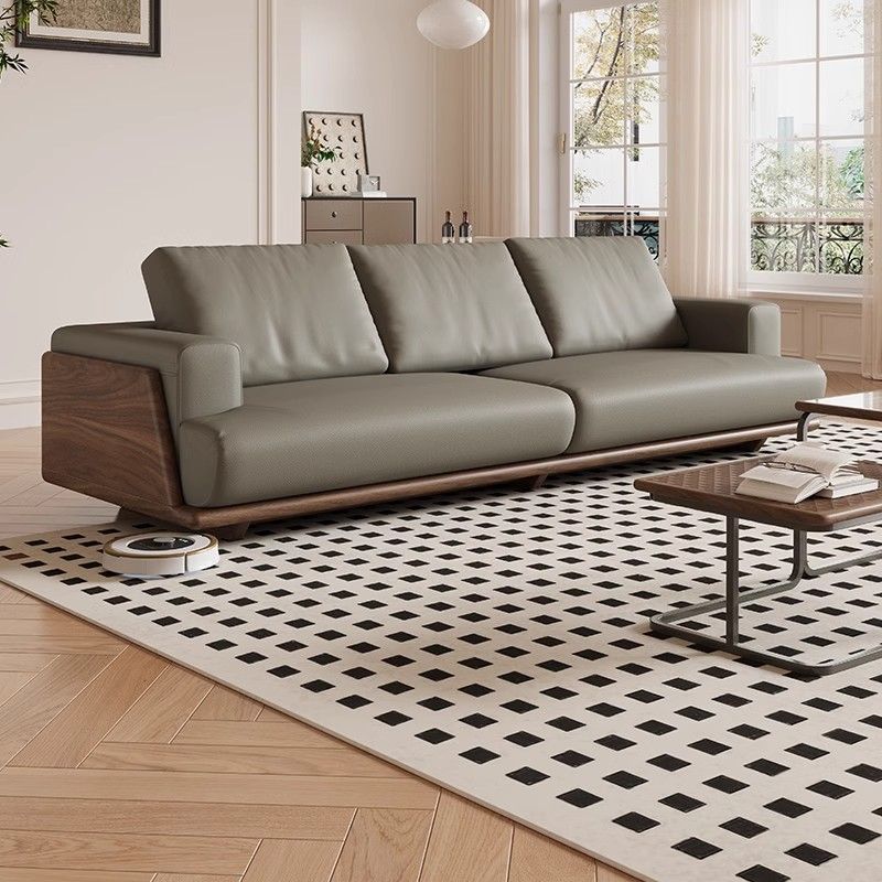 实木真皮沙发胡桃木中式沙发客厅简约三人位现代小户型四人位直排