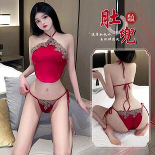 新年性感睡衣情调高级复古优雅肚兜蕾丝大码冰丝妩媚少女战袍套装