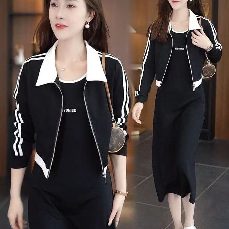 时尚气质运动套装女装2025新款春秋季节高级感外套裙子两件套轻熟