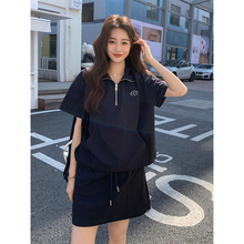 韩系减龄运动服套装女夏季新款学院风休闲显瘦翻领短袖短裙两件套