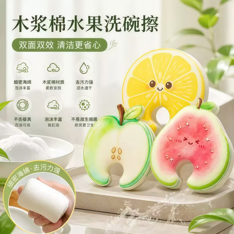 卡通水果海绵擦去污洗碗布