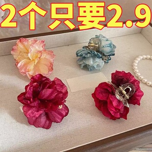 2026年新款森系少女花朵侧边刘海马尾发夹女高级感干枯玫瑰小抓夹