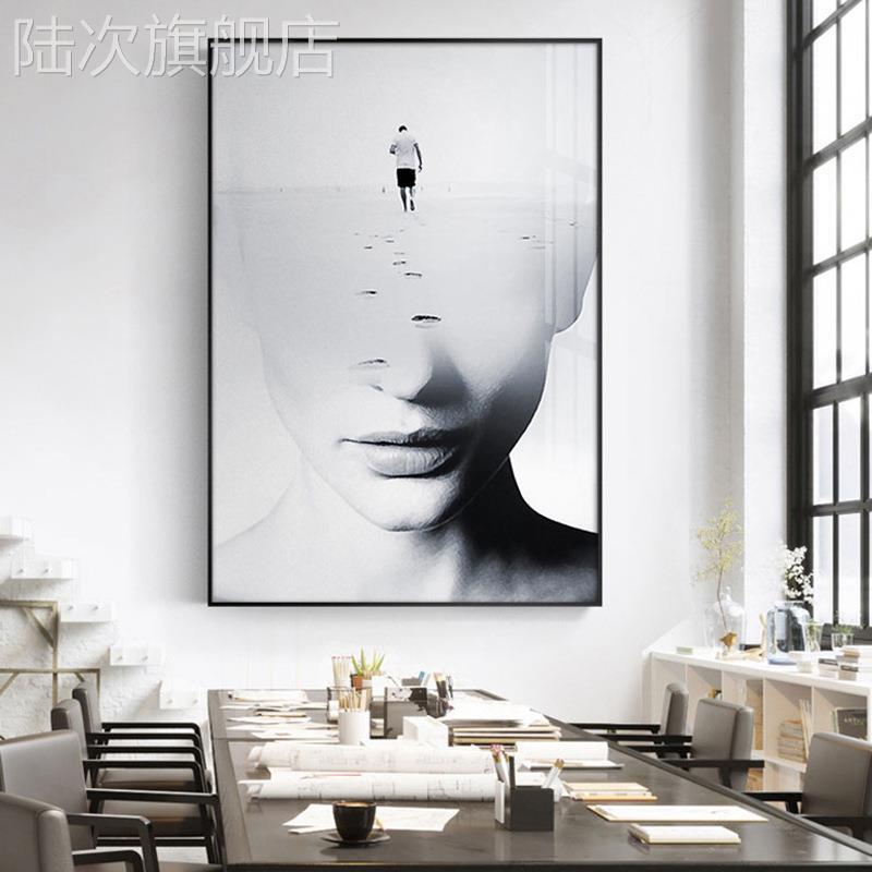 抽象黑白人物装饰画创意个性设计工作室挂画北欧大幅客厅玄关壁画图片