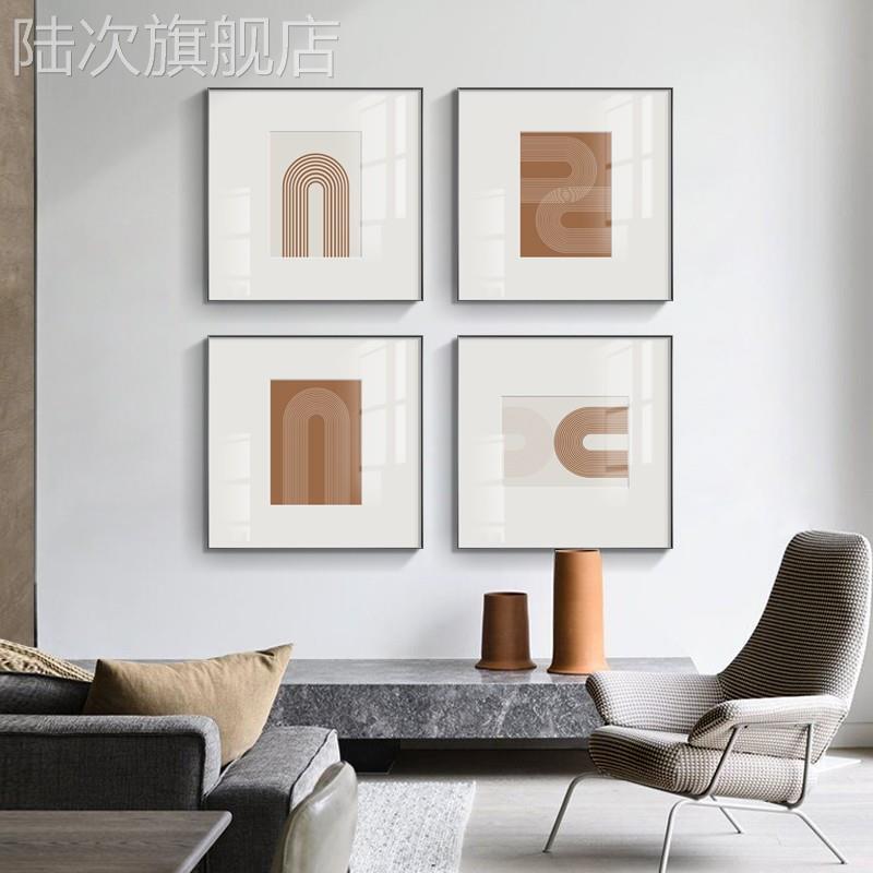 现代简约餐厅抽象装饰画北欧风格客厅沙发背景墙线条正方形挂画图片