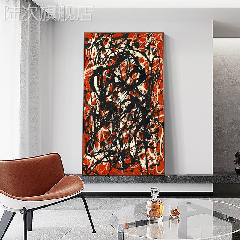 波洛克装饰画轻奢抽象线条艺术画大幅玄关竖版挂画酒店名画无框画图片