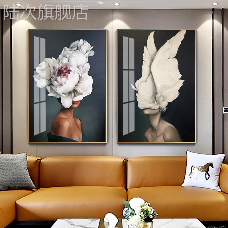 北欧客厅装饰画创意人物羽毛美女挂画沙发背景墙单幅壁画现代简约图片