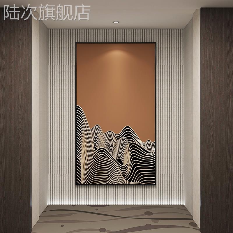 定制新中式酒店客厅玄关装饰画金色线条现代抽象背景墙壁山水轻奢图片
