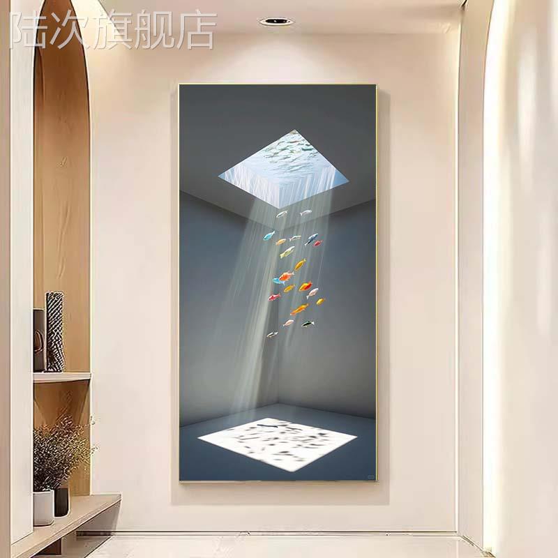 ins风治愈光影中的鱼入户玄关装饰画小众艺术卧室餐厅简约挂画图片