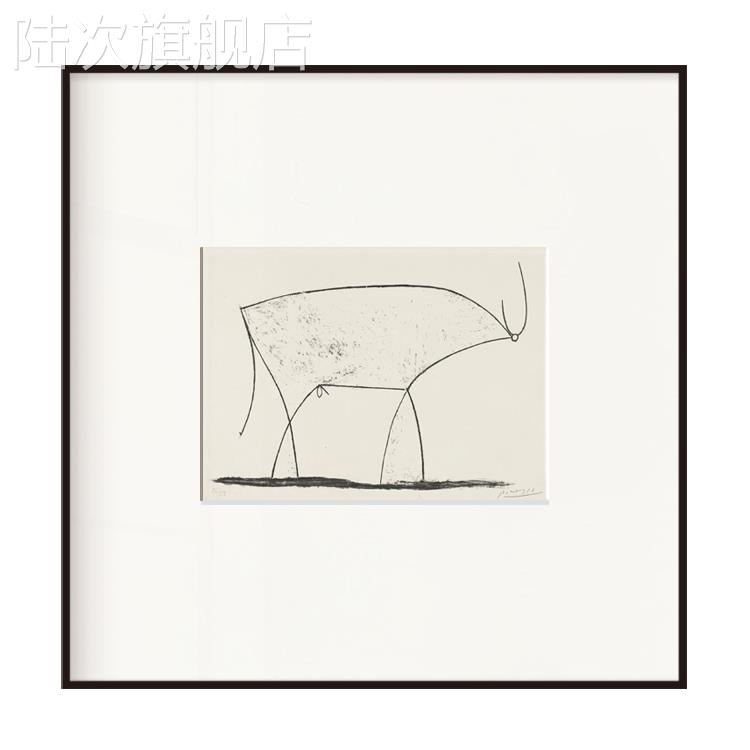 毕加索 抽象线条牛 奶油风艺术原木风日式装饰画 餐厅挂画和风抽图片