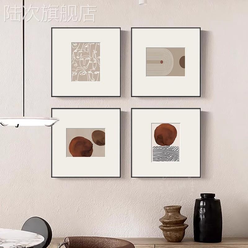 现代简约抽象几何装饰画小众艺术客厅挂画线条方形样板间卡纸壁画图片