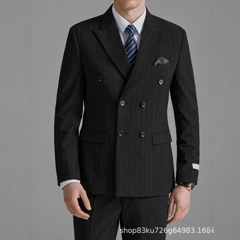 2025英伦风西装条纹西服男新郎结婚双排扣商务正装帅气修身套装,男装,西服套装,淘宝优惠券,粉丝福利购,淘宝优惠卷