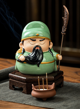 陶瓷关公二爷家居玄关电视柜桌面车载摆件Q版武财神办公室装饰品