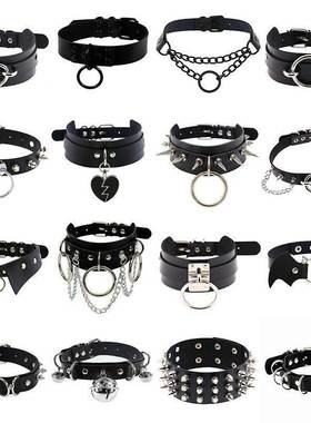 亚比风文化摇滚朋克项链铆钉PU项圈choker颈链y2k锁骨链哥特饰品