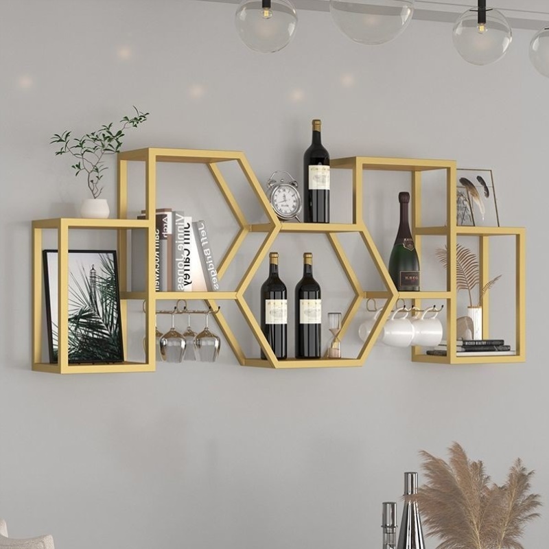 酒架置物架壁挂餐厅墙上创意红酒柜展示架家用北欧铁艺红酒柜壁挂