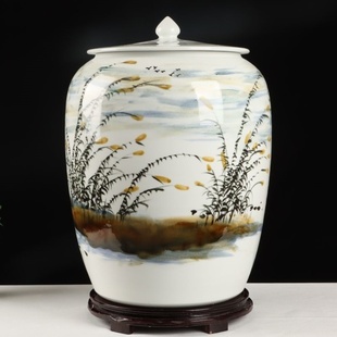 景德镇陶瓷米缸家用带盖密封储物罐30 100斤防潮虫面粉缸水缸