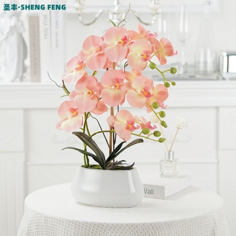 高级仿真花蝴蝶兰盆景客厅餐厅家居盆栽套装摆件假花摆件装饰插花