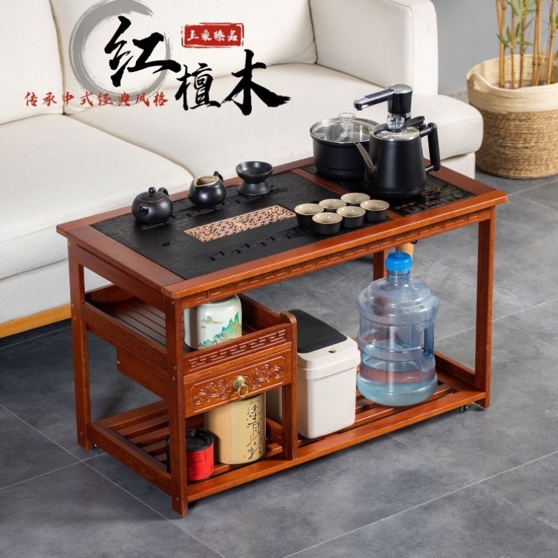 实木移动茶柜家用茶几新中式客厅小茶台泡茶桌茶车烧水壶一体套装