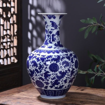 景德镇陶瓷器青花瓷花瓶摆件中式客厅落地大号插花电视柜家居饰品