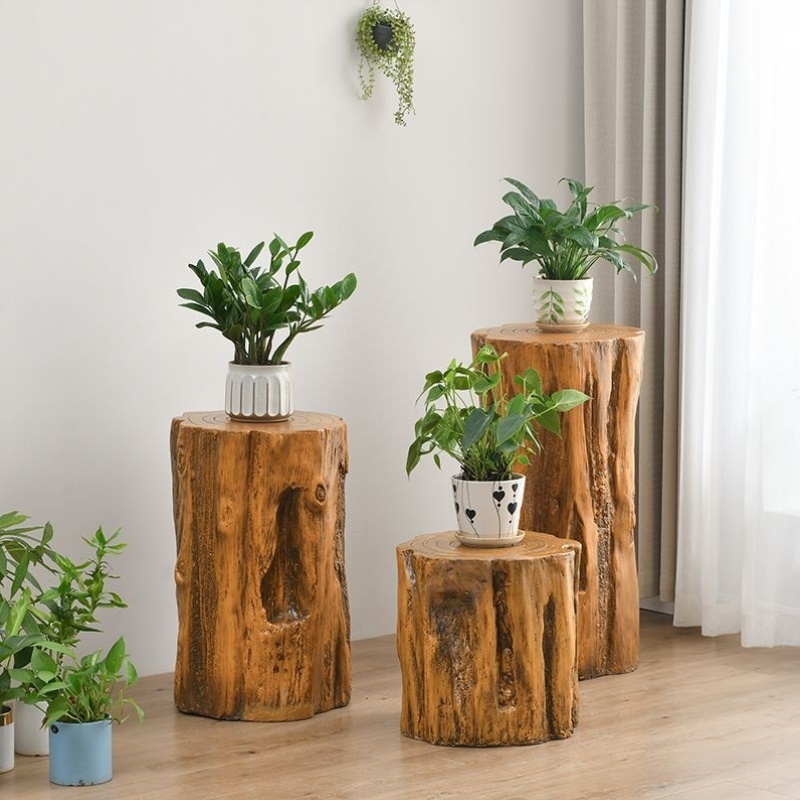 仿木花架新中式创意木桩盆景摆台室内户外庭院多功能落地置物摆件