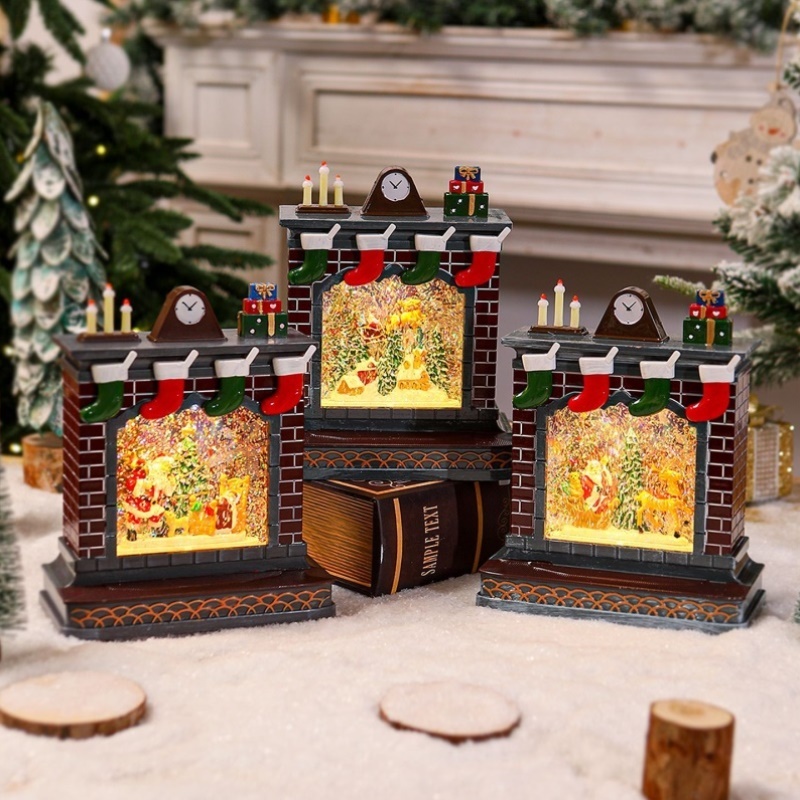 圣诞节装饰品发光圣诞老人麋鹿房子壁炉摆件节日氛围活动装饰礼物