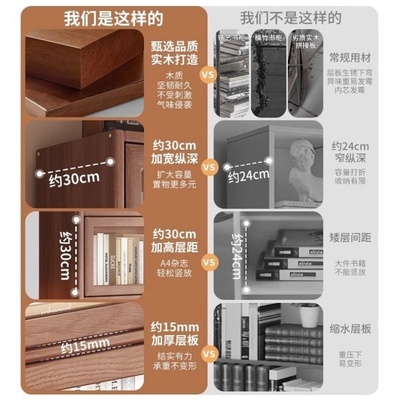 实木书柜书架收纳带门家用多层客厅叶颗粒玻璃门置物架柜落地防尘