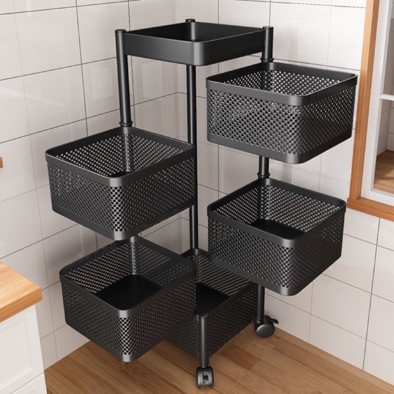 厨房旋转多功能蔬菜置物架落地家用零食果蔬多层小推车菜篮子收纳
