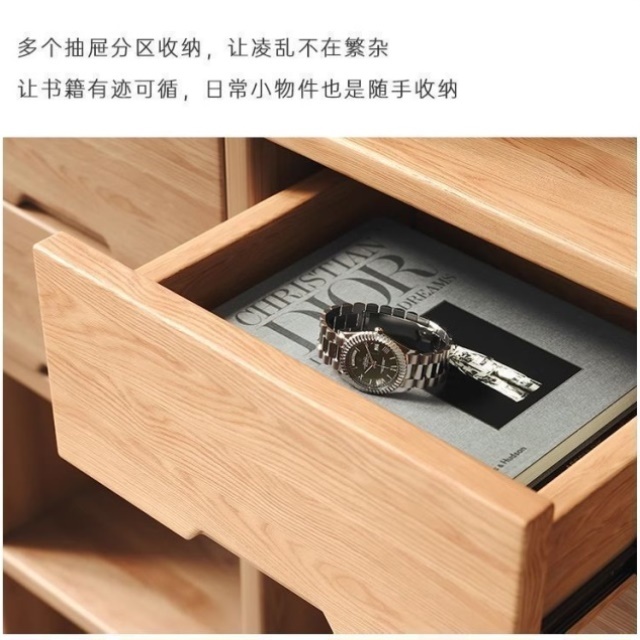 全实木松木书架落地客厅玄关柜一体靠墙展示架多层格子书柜