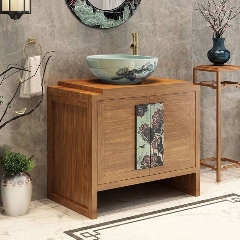 现代中式洗手盆台上盆酒店茶楼浴室柜仿古创意艺术洗手台盆柜组合