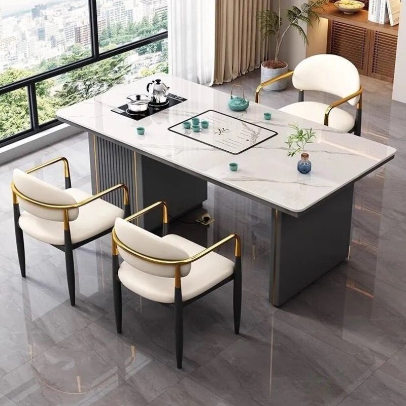 轻奢风岩板茶桌椅组合简约现代办公家用泡茶台功夫茶桌一体一整套