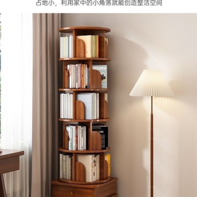 移动旋转书架360落地置物架客厅家用儿童带轮沙发立式书架落地