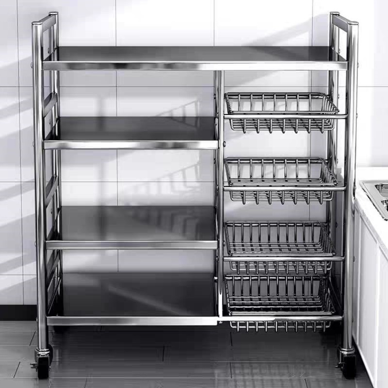 移动菜篮子厨房置物架家用果蔬落地收纳多层多功能烤箱微加厚五层