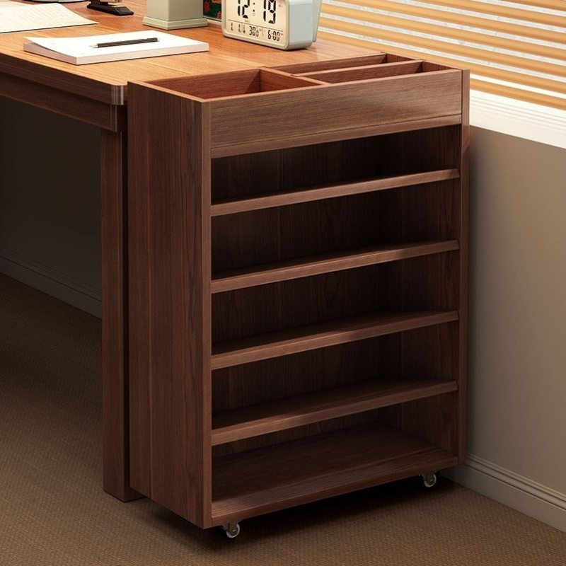 书桌旁小书架实木落地置物架收纳办公桌下简易靠墙学生落地书柜子