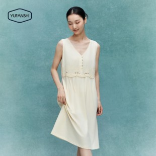 背心睡裙家居服 25春夏新纯棉舒适宽松甜美纯色V领蕾丝花边A字无袖