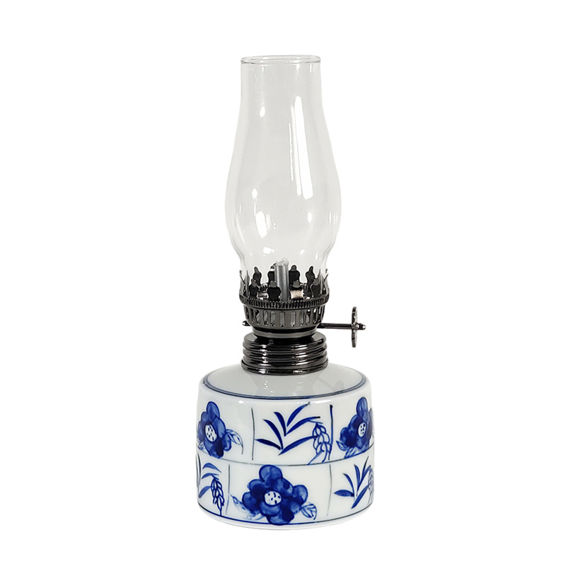 景德镇经典手绘青花木棉花陶瓷酥油灯茶餐厅露营氛围灯老式煤油灯