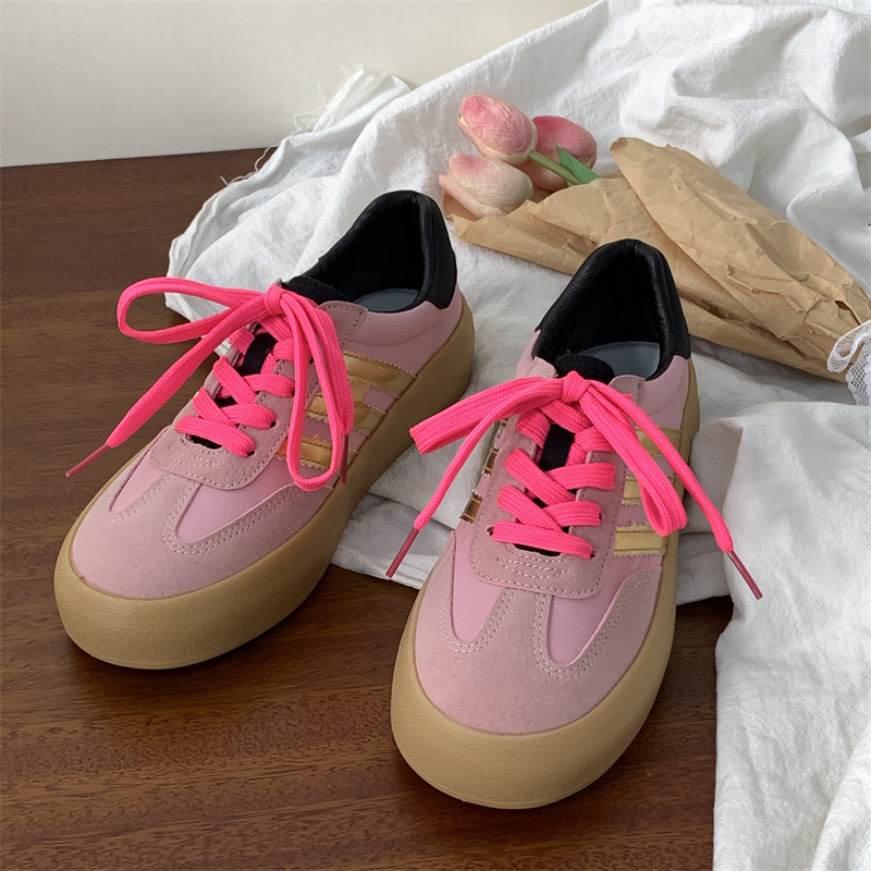 粉色厚底板鞋新款德训鞋女
