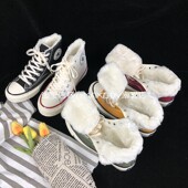 款 百搭保暖板鞋 1970s高帮加绒帆布鞋 新款 经典 女韩版 子秋冬季 棉鞋