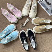 百搭休闲潮流懒人板鞋 厚底一脚蹬帆布鞋 松紧带小白鞋 薄款 女 女夏季