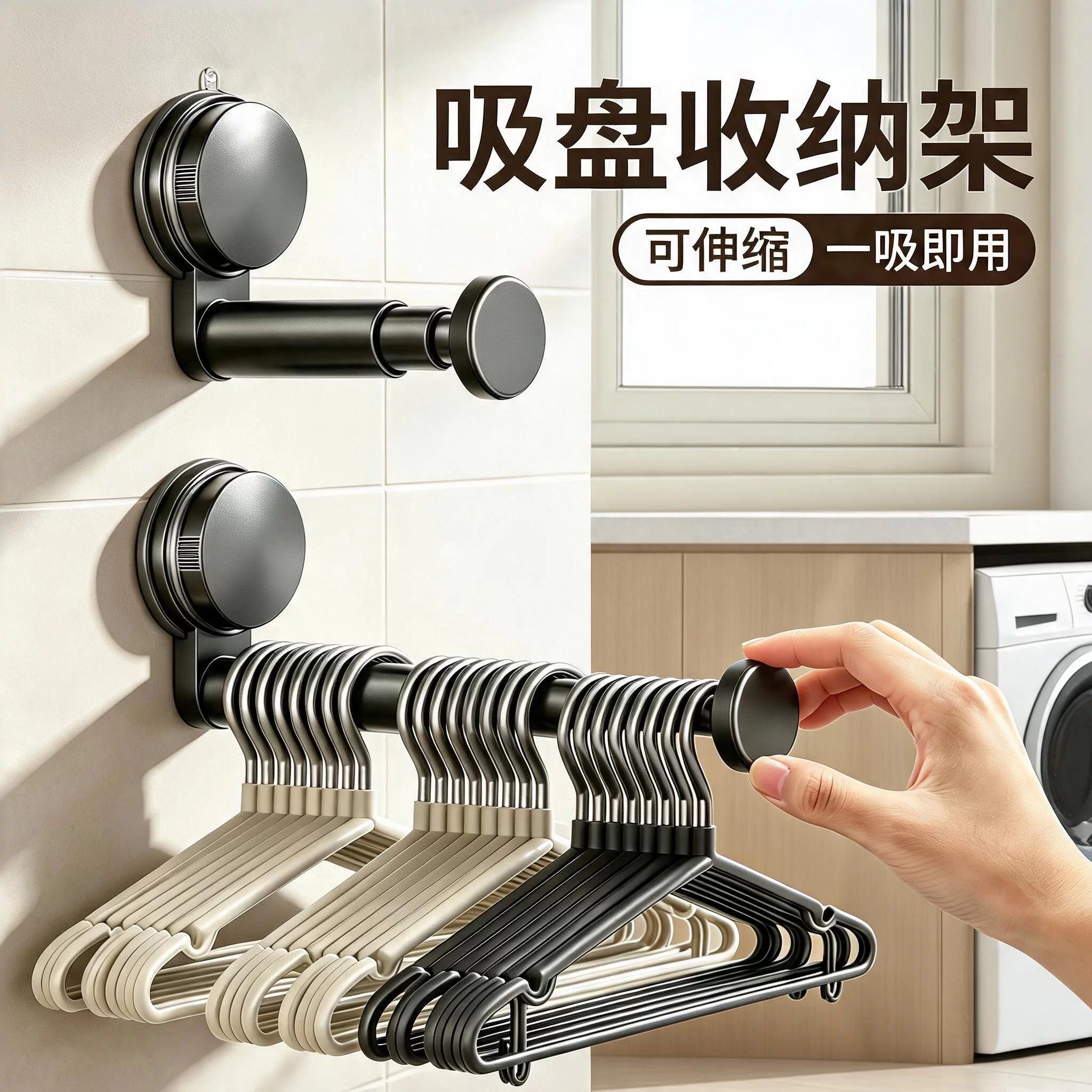 吸盘可伸缩免打孔阳台衣架图片
