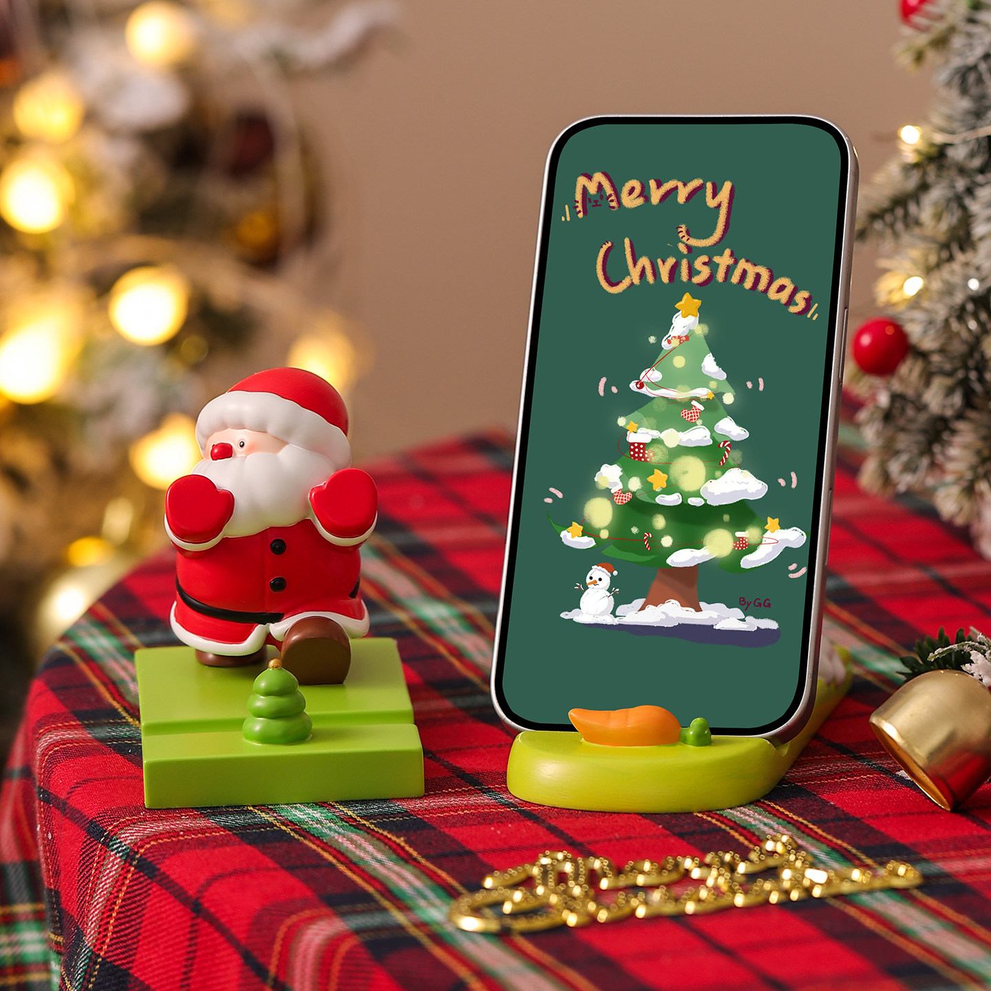 可爱圣诞老人手机支架摆件