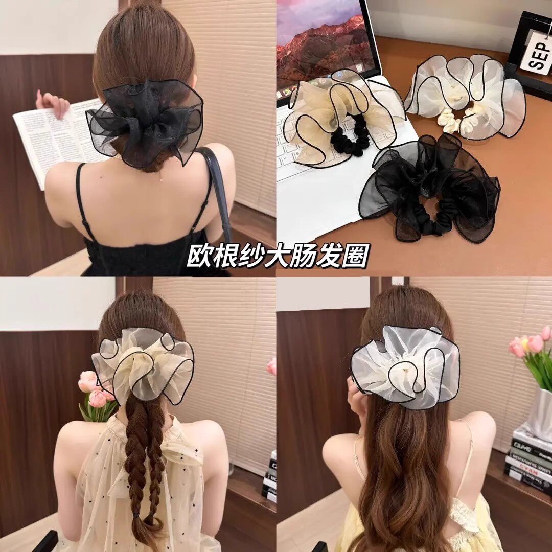 立体蓬松欧根纱半圆大肠发圈女2025新款春夏季发绳头花氛围感发饰