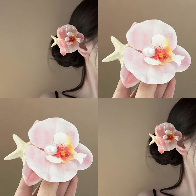 蝴蝶兰花朵海星发夹女海边氛围感鸭嘴夹子度假风拍照头饰2025新款
