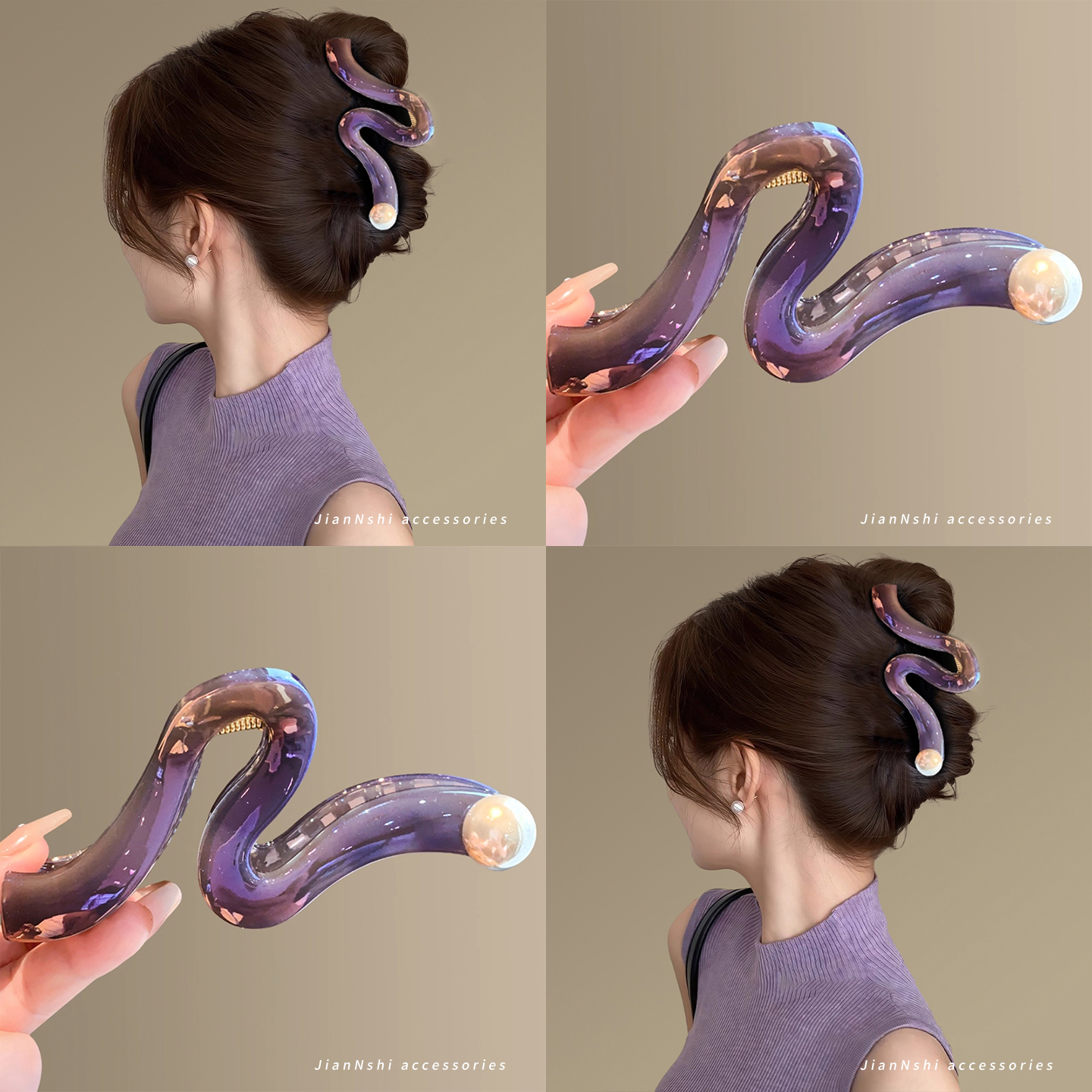 简约几何波浪珍珠抓夹女2025新款后脑勺发夹鲨鱼夹子大号发卡发饰