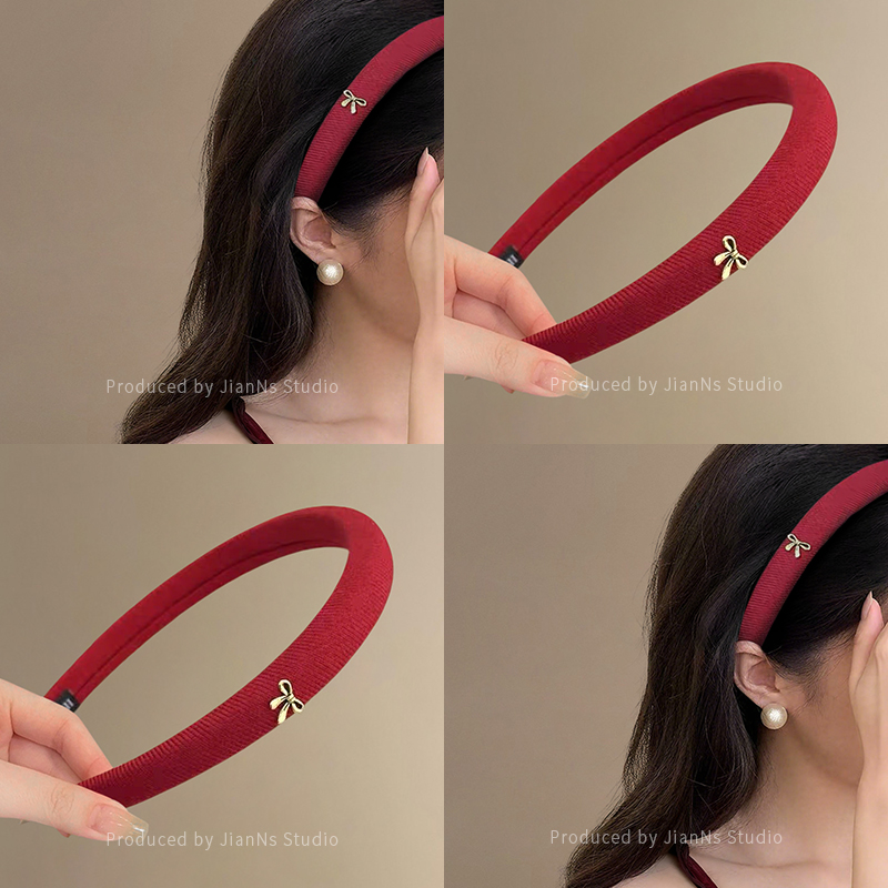 小金标蝴蝶结发箍女2025新款简约复古红色头箍高颅顶发卡洗脸头饰