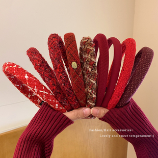 红色高颅顶发箍女高级感洋气时尚发捆秋冬洗脸发旅头箍显脸小发饰